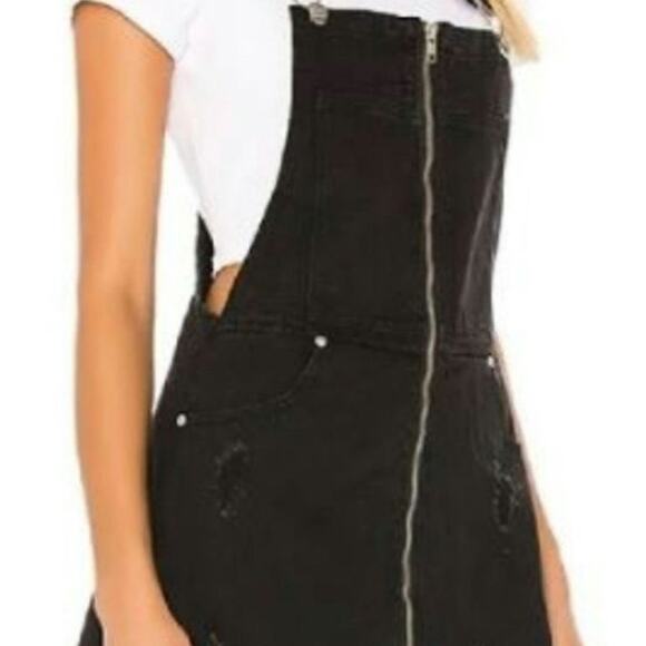 Superdown Revolve Black Denim Ripped Distressed Overall Mini Dress Zip Front S - Picture 7 of 15